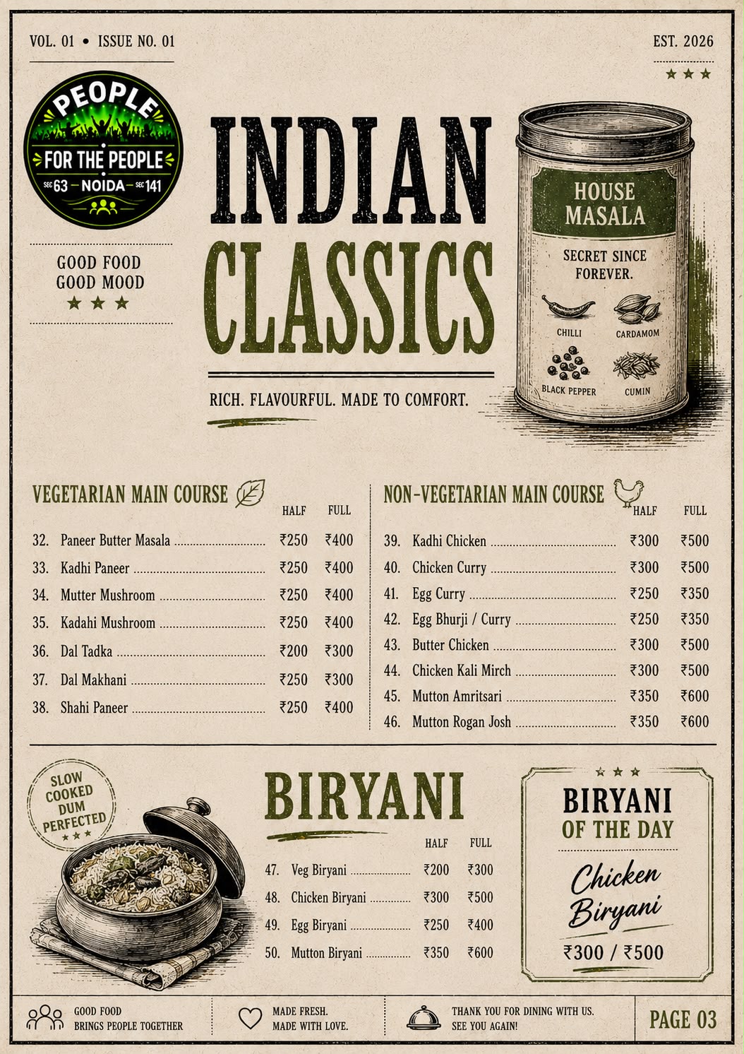 Sector 141 Menu Page 3 – Indian Classics & Biryani