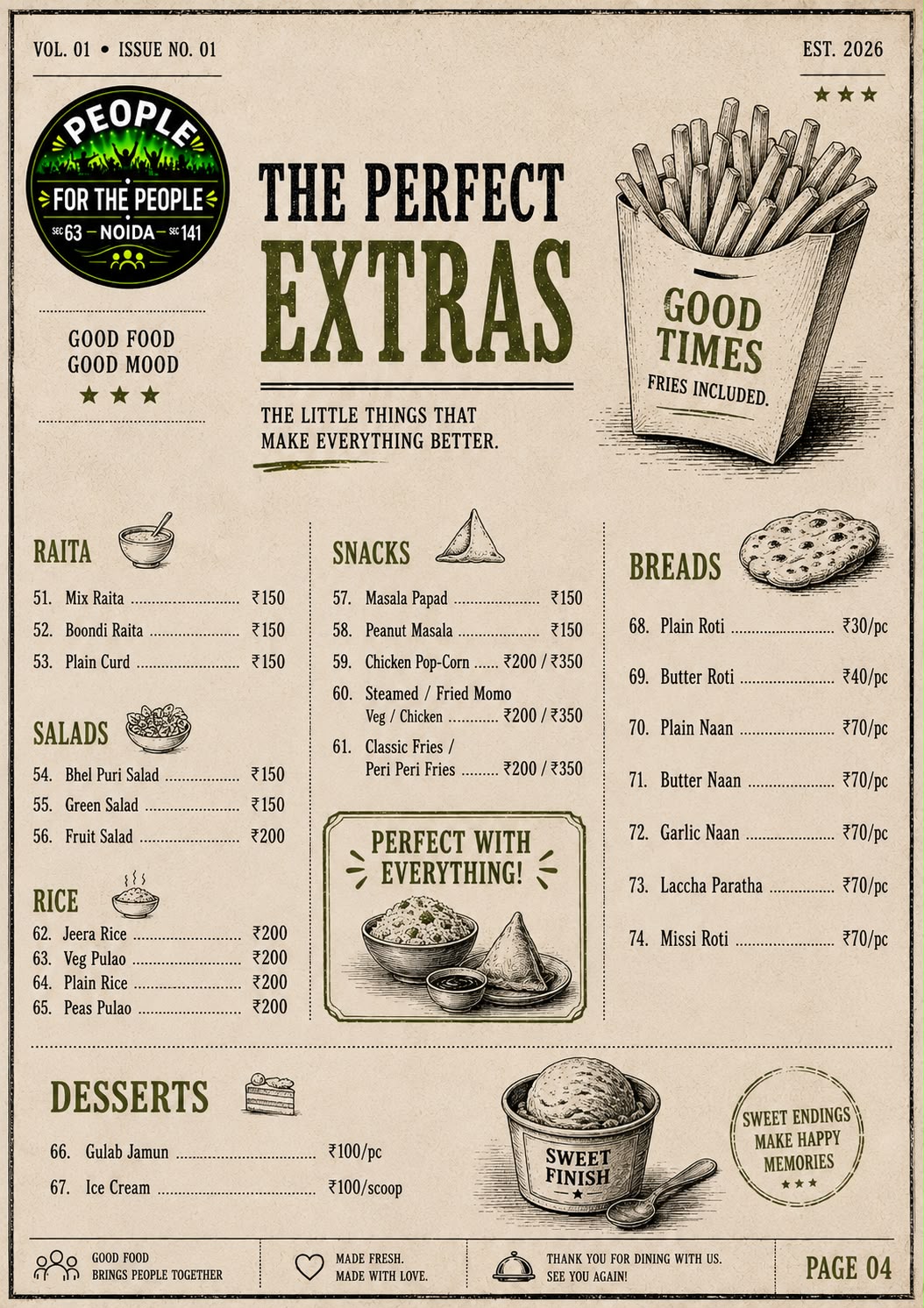 Sector 141 Menu Page 4 – The Perfect Extras & Desserts